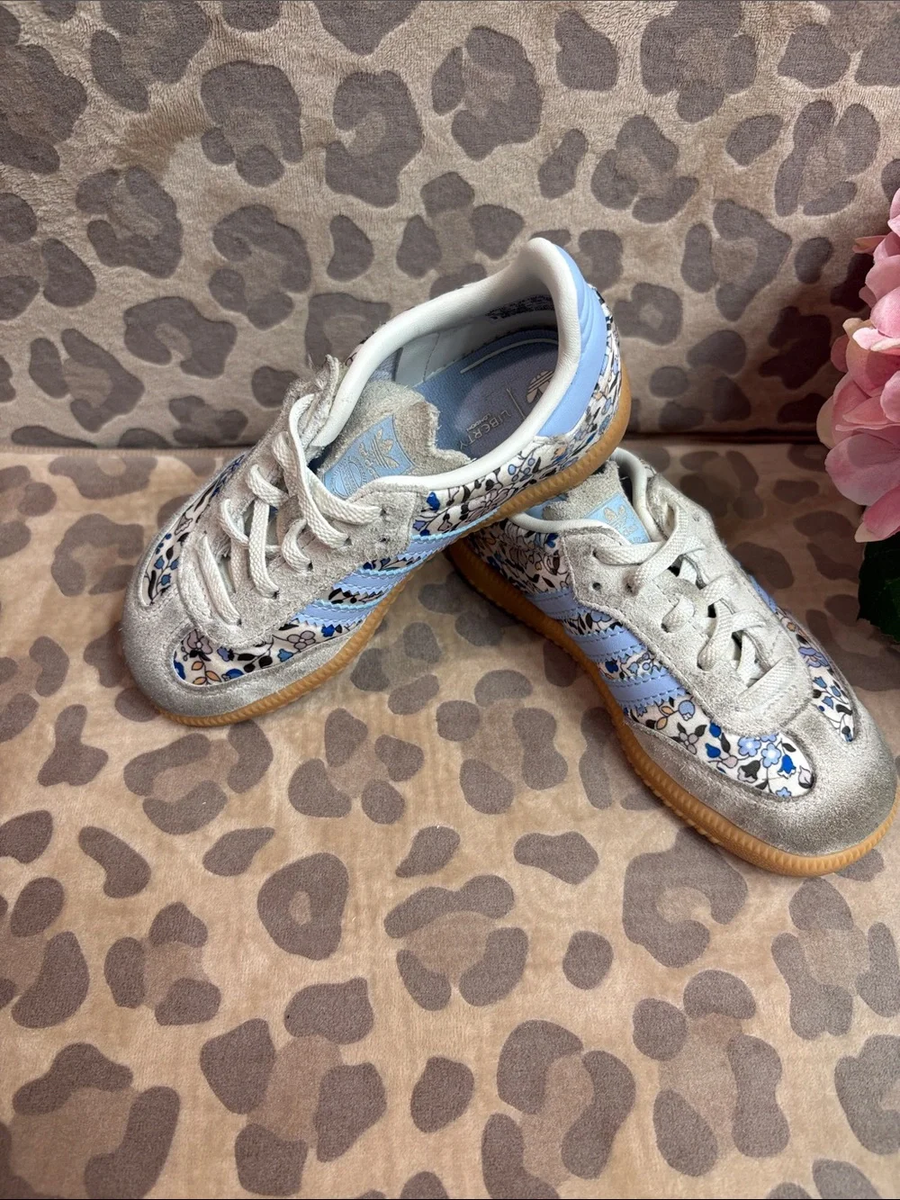 adidas Kids Floral Sneakers in Light Blue and Silver